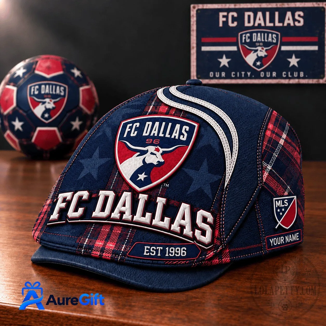FC Dallas MLS Personalized Plaid Flat Cap Hat