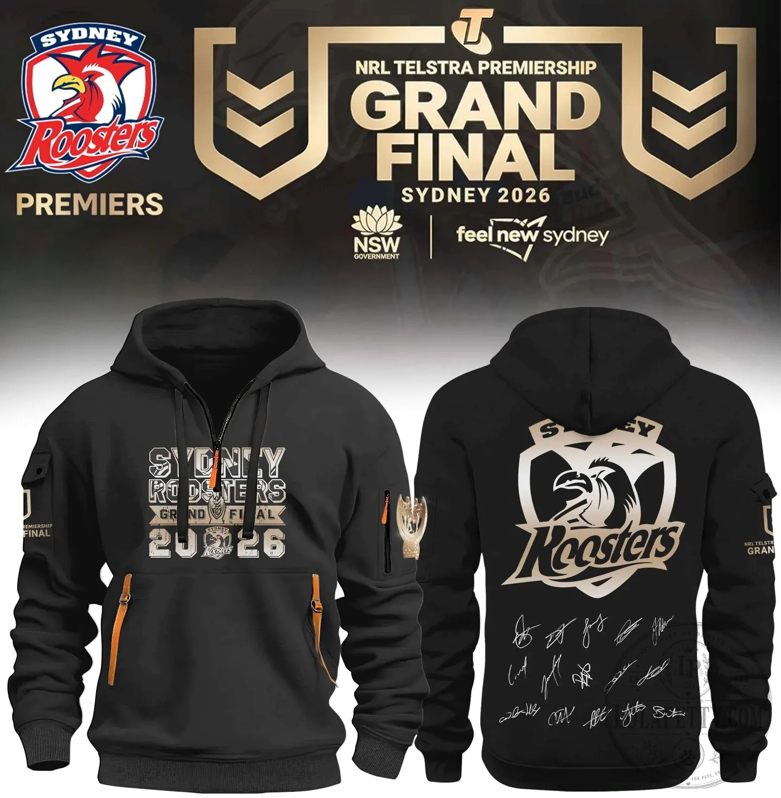 Sydney Roosters 2026 NRL Grand Final Premiers Black Full-Zip Hoodie 5 Sydney Roosters 2026 NRL Grand Final Premiers Black Full-Zip Hoodie