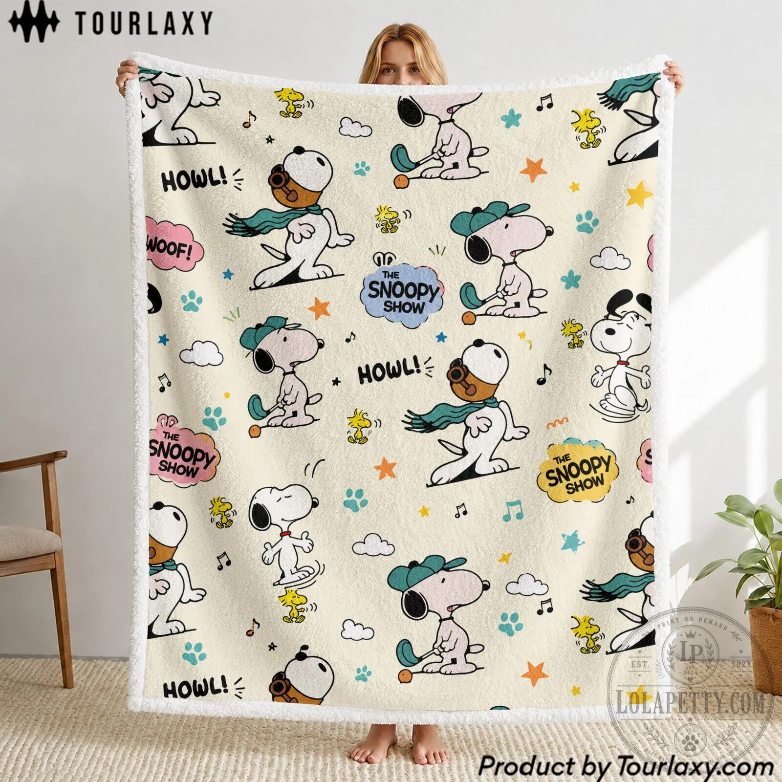 Snoopy And Woodstock The Snoopy Show Pattern Sherpa Fleece Blanket