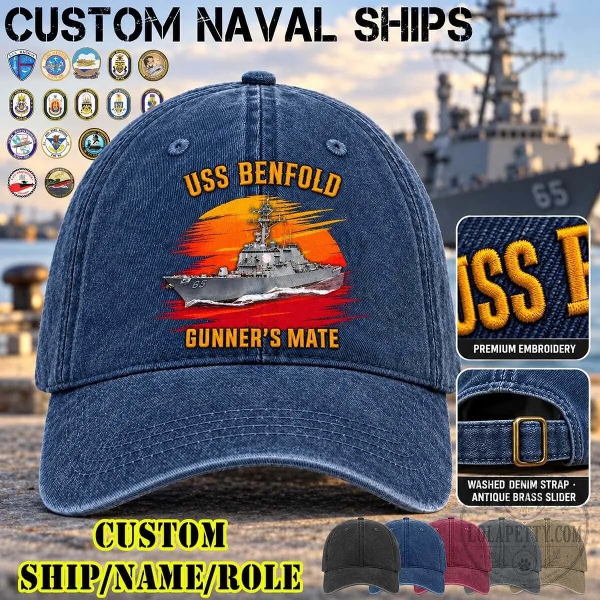 USS Benfold DDG 65 Gunner's Mate United States Navy Washed Denim Cap Hat