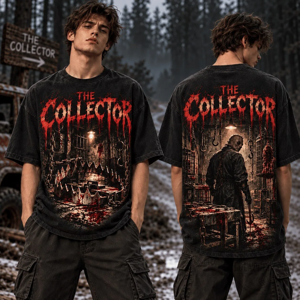 Graphic T-Shirt Featuring The Collector Horror Movie's Masked Killer Slasher Design