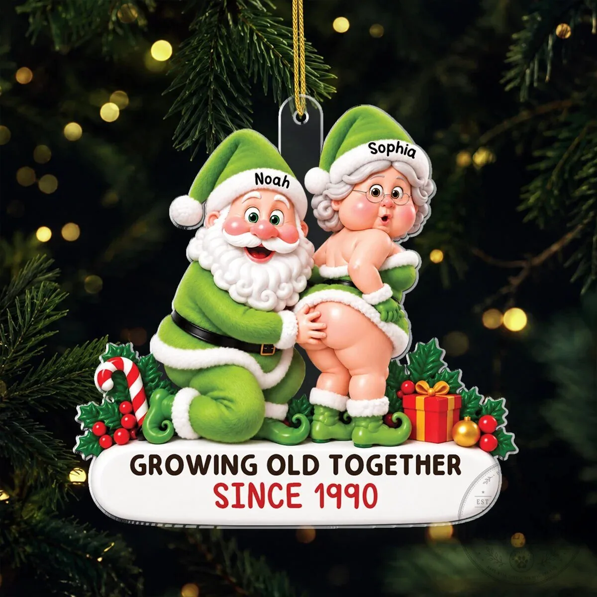 Personalized Funny Naughty Santa Couple Christmas Tree Ornament Gift