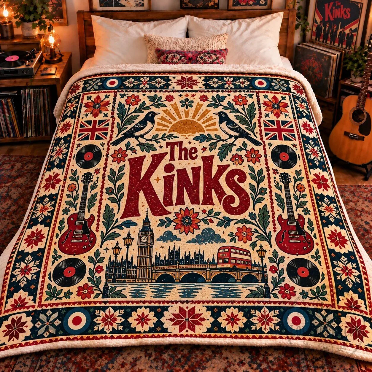 The Kinks British Invasion Folk Art Fleece Throw Blanket for Music Fans