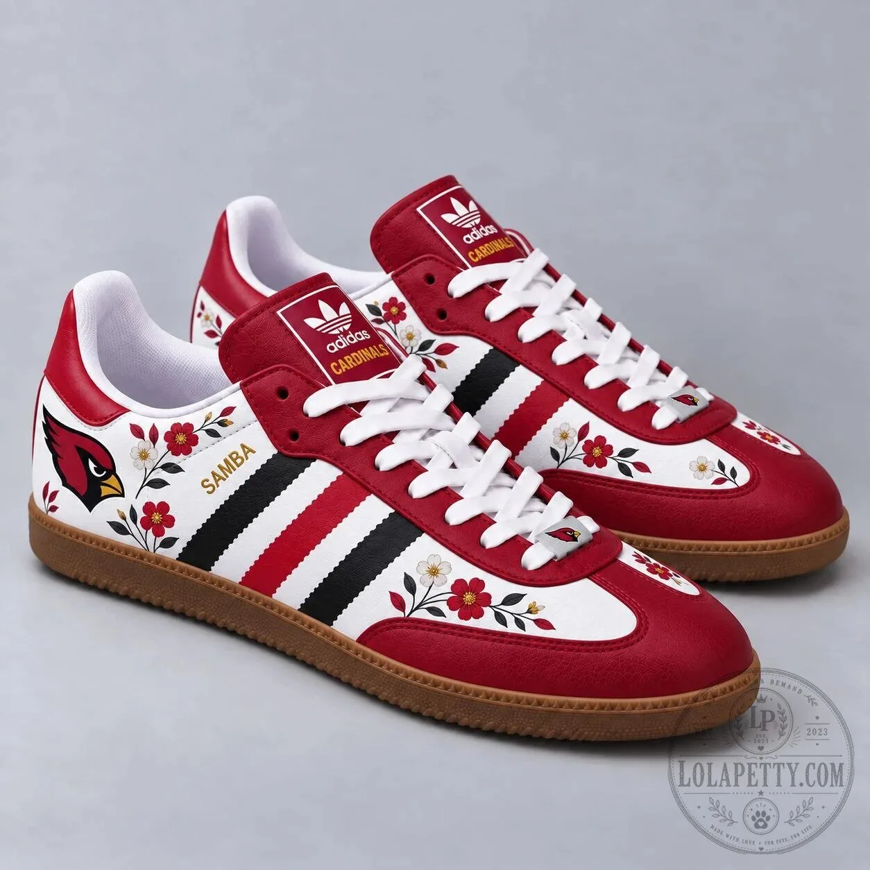 Arizona Cardinals Floral Pattern Red and White Samba Style Sneakers