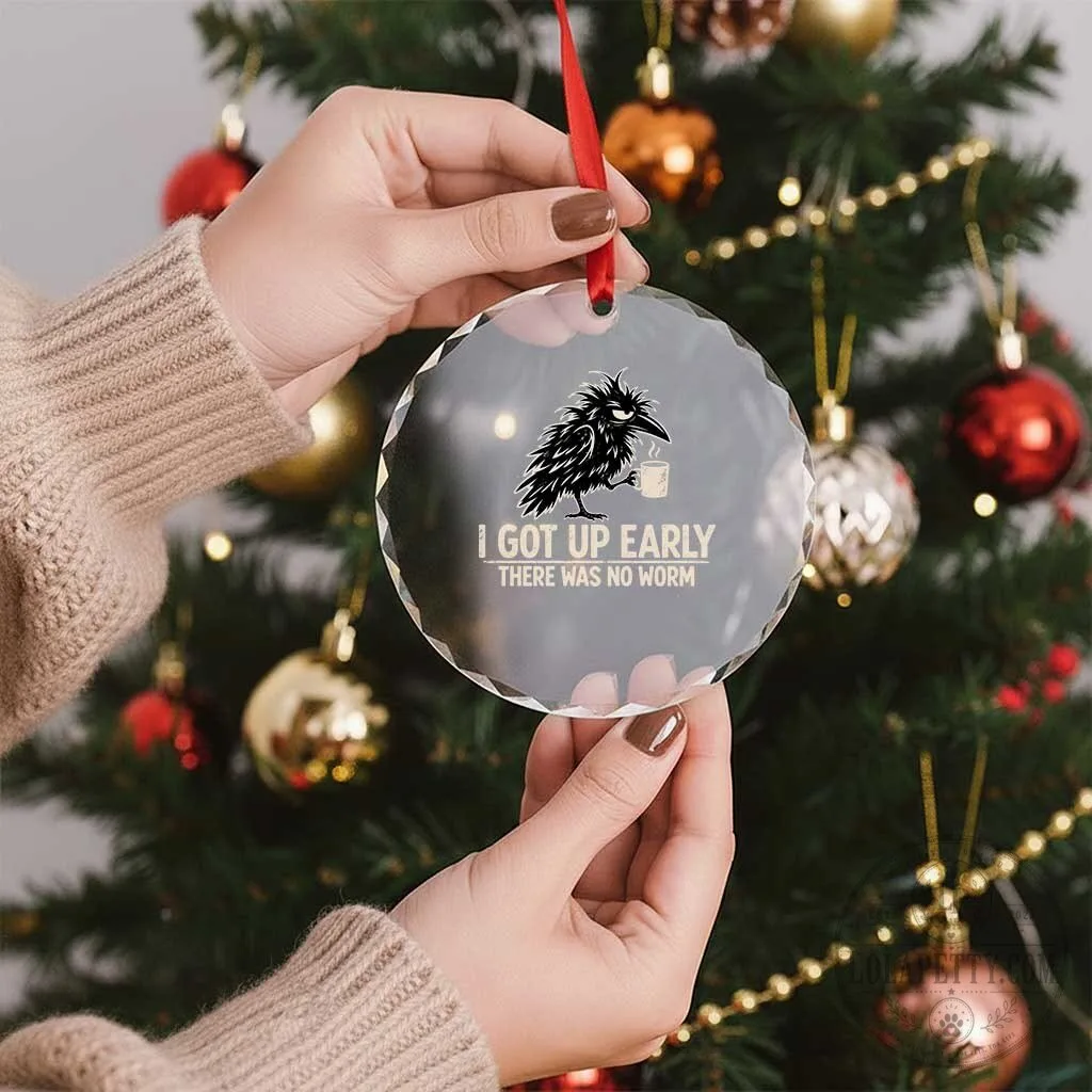 Funny Grumpy Raven No Worm Quote Crystal Glass Christmas Ornament 12 Funny Grumpy Raven No Worm Quote Crystal Glass Christmas Ornament