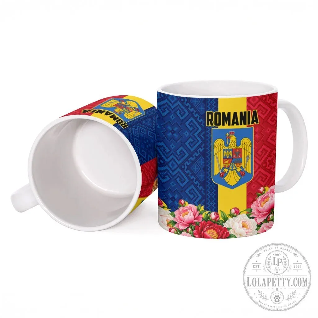 Romania Flag Eagle Arcul de Triumf Floral Peony Pattern Ceramic Mug 11 Romania Flag Eagle Arcul de Triumf Floral Peony Pattern Ceramic Mug