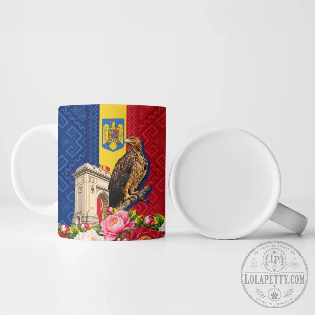 Romania Flag Eagle Arcul de Triumf Floral Peony Pattern Ceramic Mug 12 Romania Flag Eagle Arcul de Triumf Floral Peony Pattern Ceramic Mug