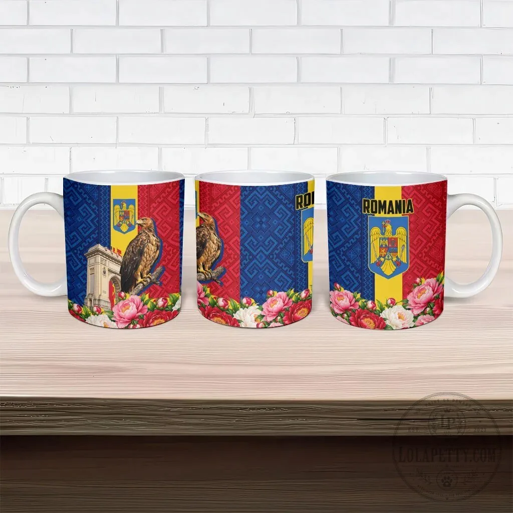 Romania Flag Eagle Arcul de Triumf Floral Peony Pattern Ceramic Mug 13 Romania Flag Eagle Arcul de Triumf Floral Peony Pattern Ceramic Mug