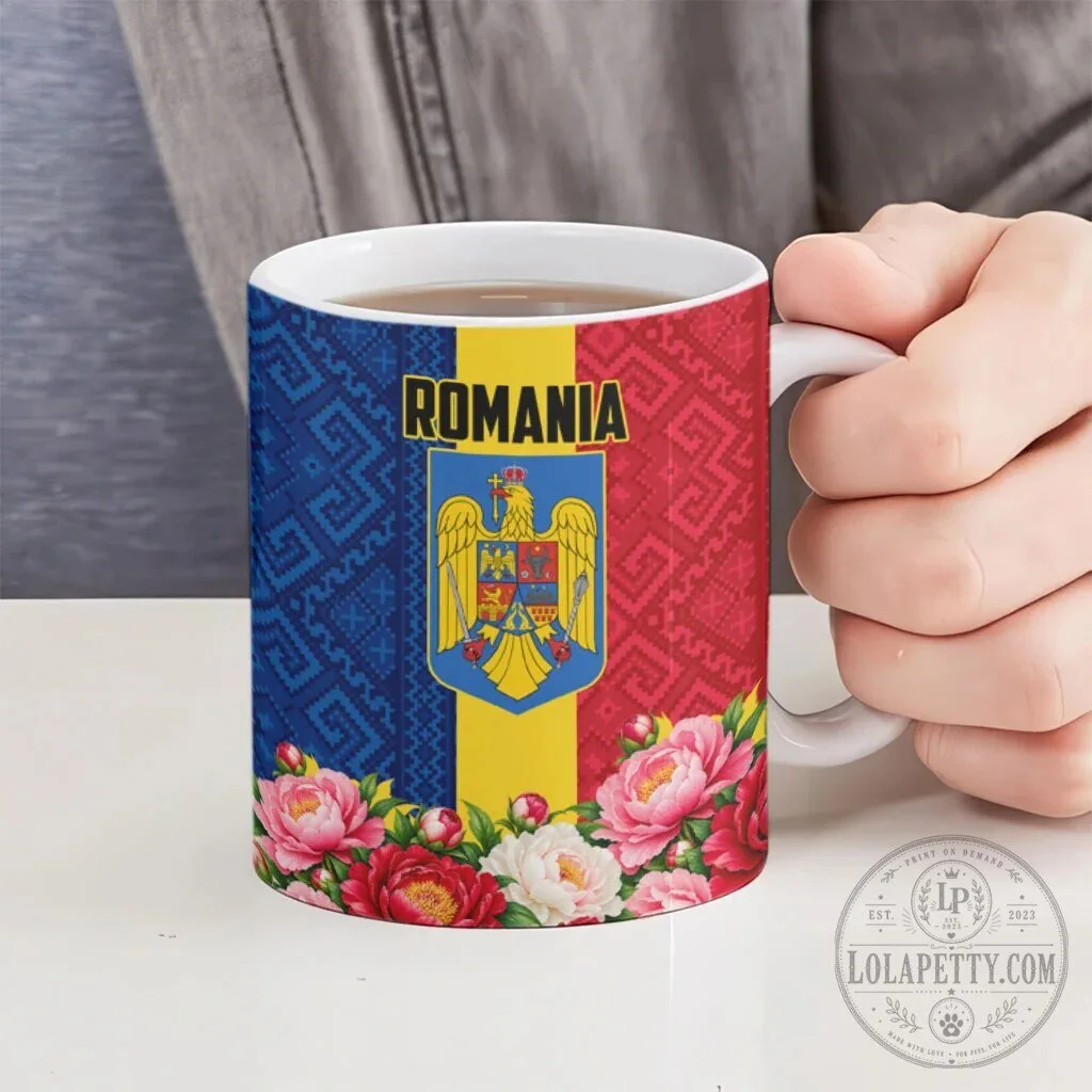 Romania Flag Eagle Arcul de Triumf Floral Peony Pattern Ceramic Mug 14 Romania Flag Eagle Arcul de Triumf Floral Peony Pattern Ceramic Mug