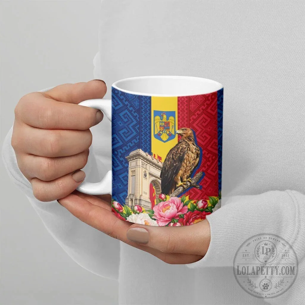 Romania Flag Eagle Arcul de Triumf Floral Peony Pattern Ceramic Mug 15 Romania Flag Eagle Arcul de Triumf Floral Peony Pattern Ceramic Mug