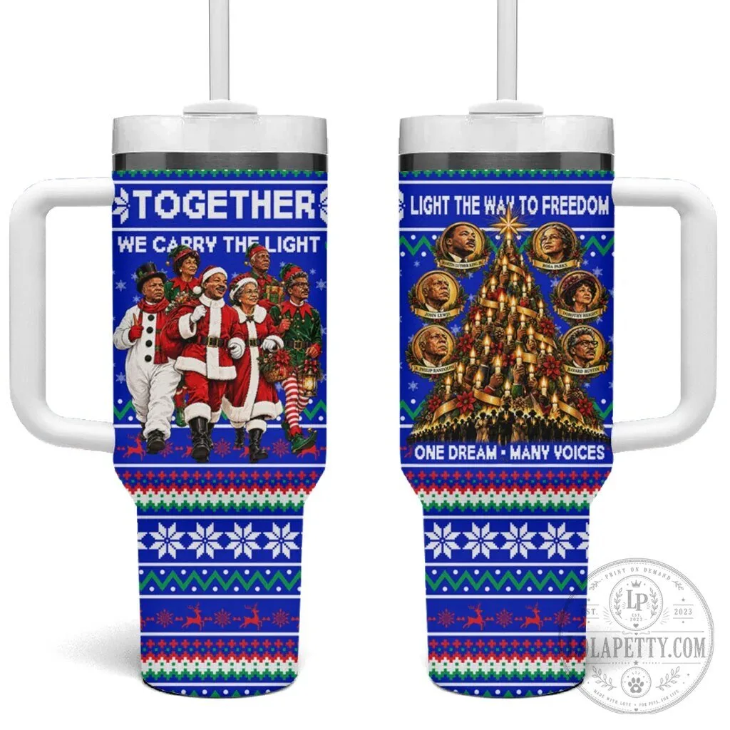 Civil Rights Leaders Christmas Holiday Ugly Sweater Pattern Tumbler With Handle