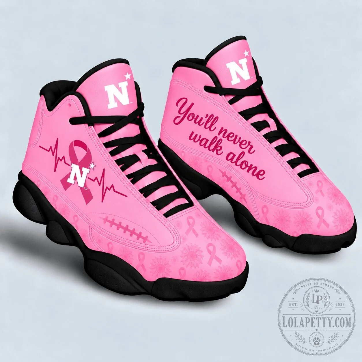 Northwestern Wildcats Pink Breast Cancer Awareness Sneakers You'll Never Walk Alone