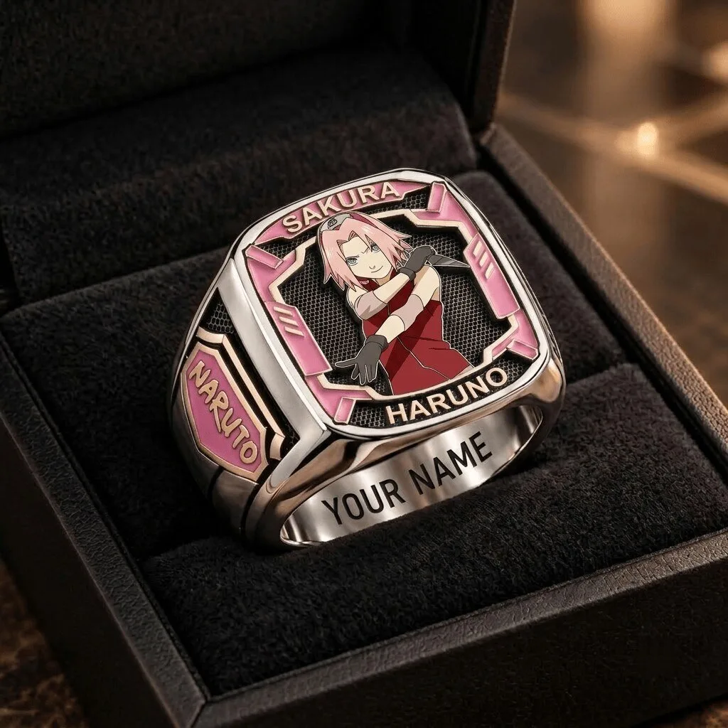 Sakura Haruno Naruto Anime Character Custom Engraved Fan Ring