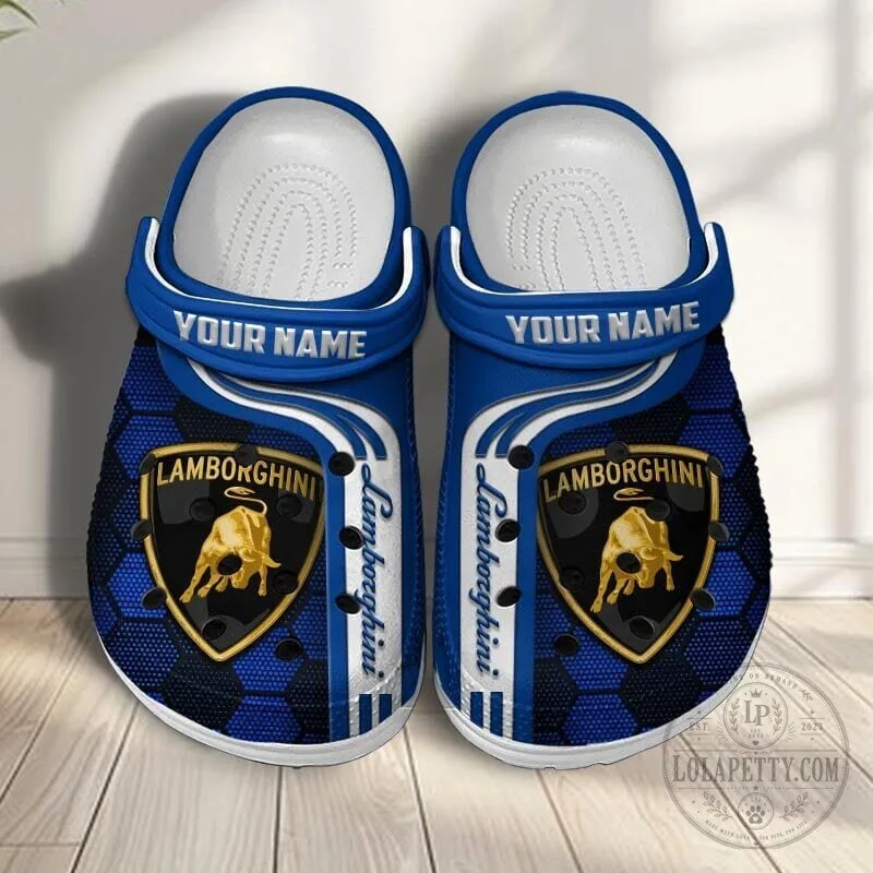 Lamborghini Blue Hexagon Pattern Custom Name Classic Clog Shoes