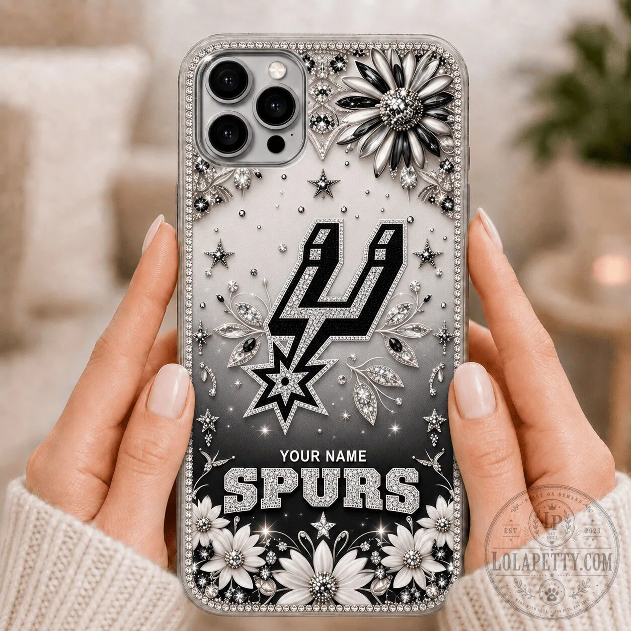 San Antonio Spurs Basketball Team Bling Design Custom Name iPhone Phone Case