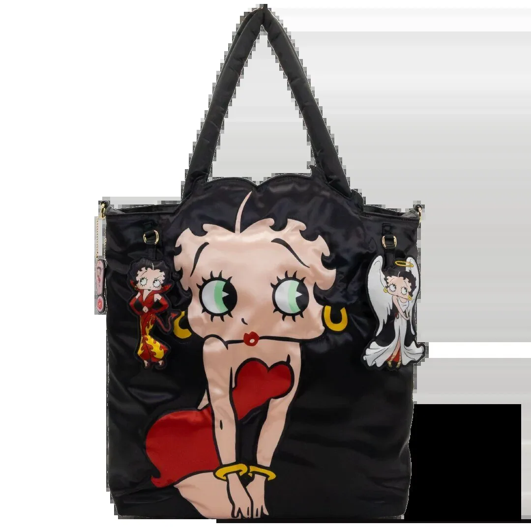 Betty Boop Naughty and Nice Large Black Tote Bag with Charms