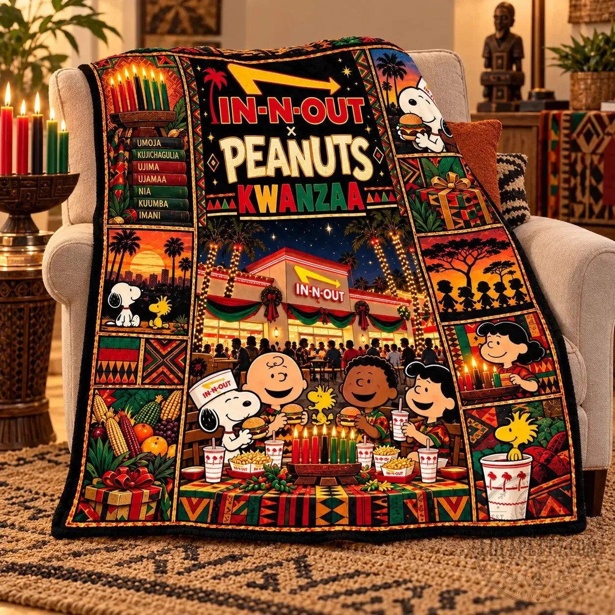 In-N-Out Peanuts Kwanzaa Celebration Fleece Blanket 8 In-N-Out Peanuts Kwanzaa Celebration Fleece Blanket