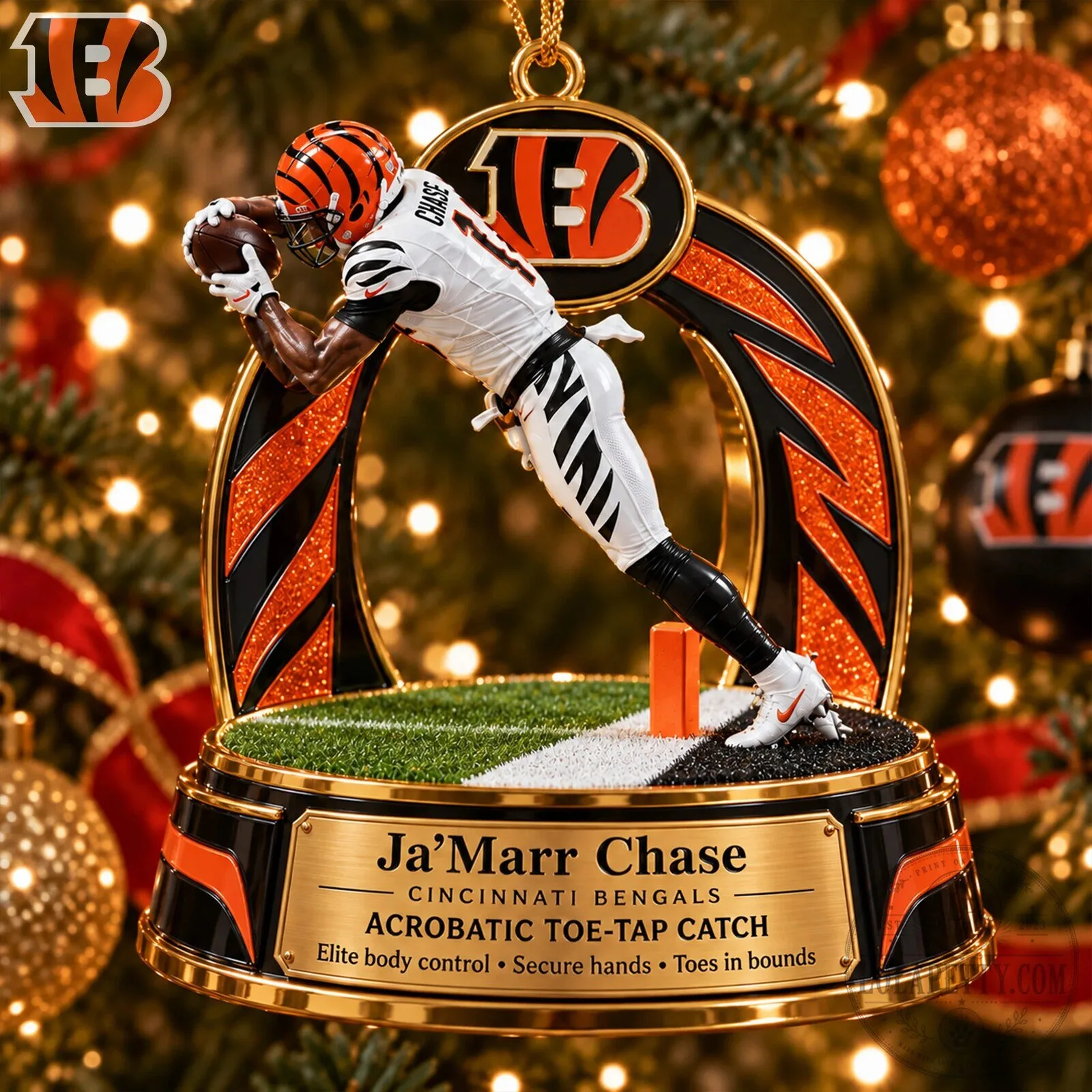 Ja'Marr Chase Cincinnati Bengals Acrobatic Toe-Tap Catch Christmas Ornament