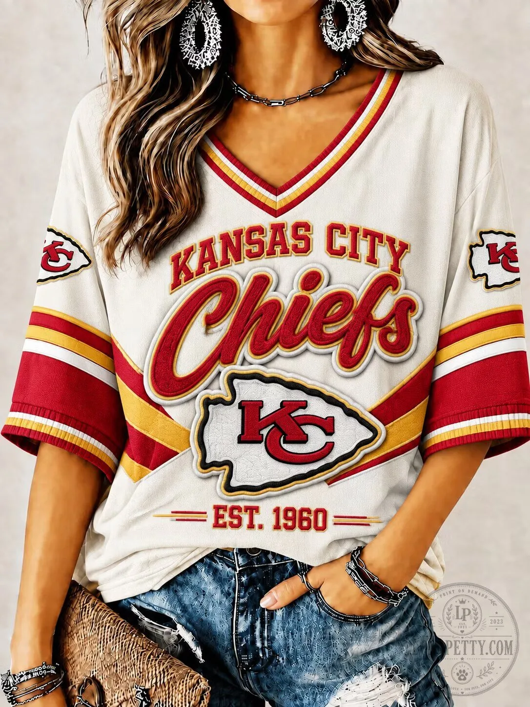 Kansas City Chiefs Football Team V-Neck T-Shirt