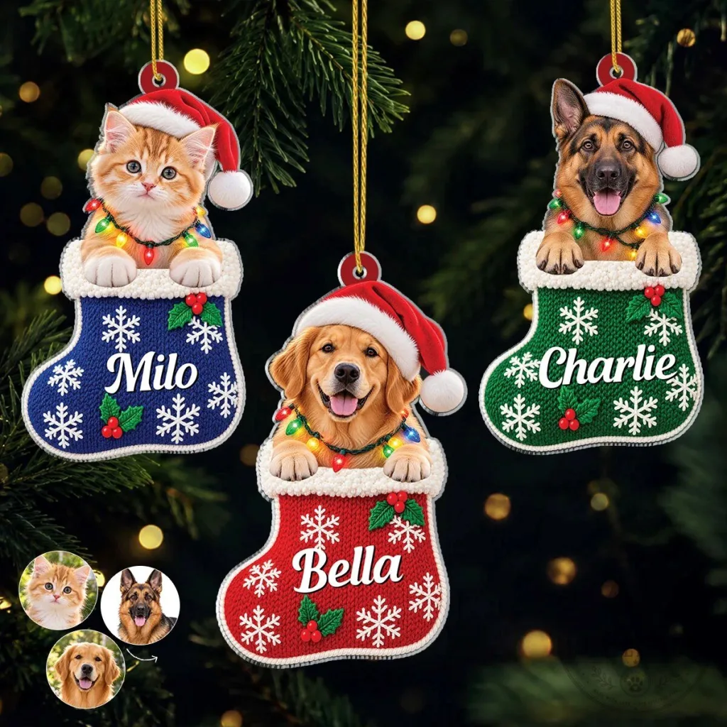 Personalized Pet Photo Christmas Stocking Acrylic Ornament Personalized Pet Photo Christmas Stocking Acrylic Ornament
