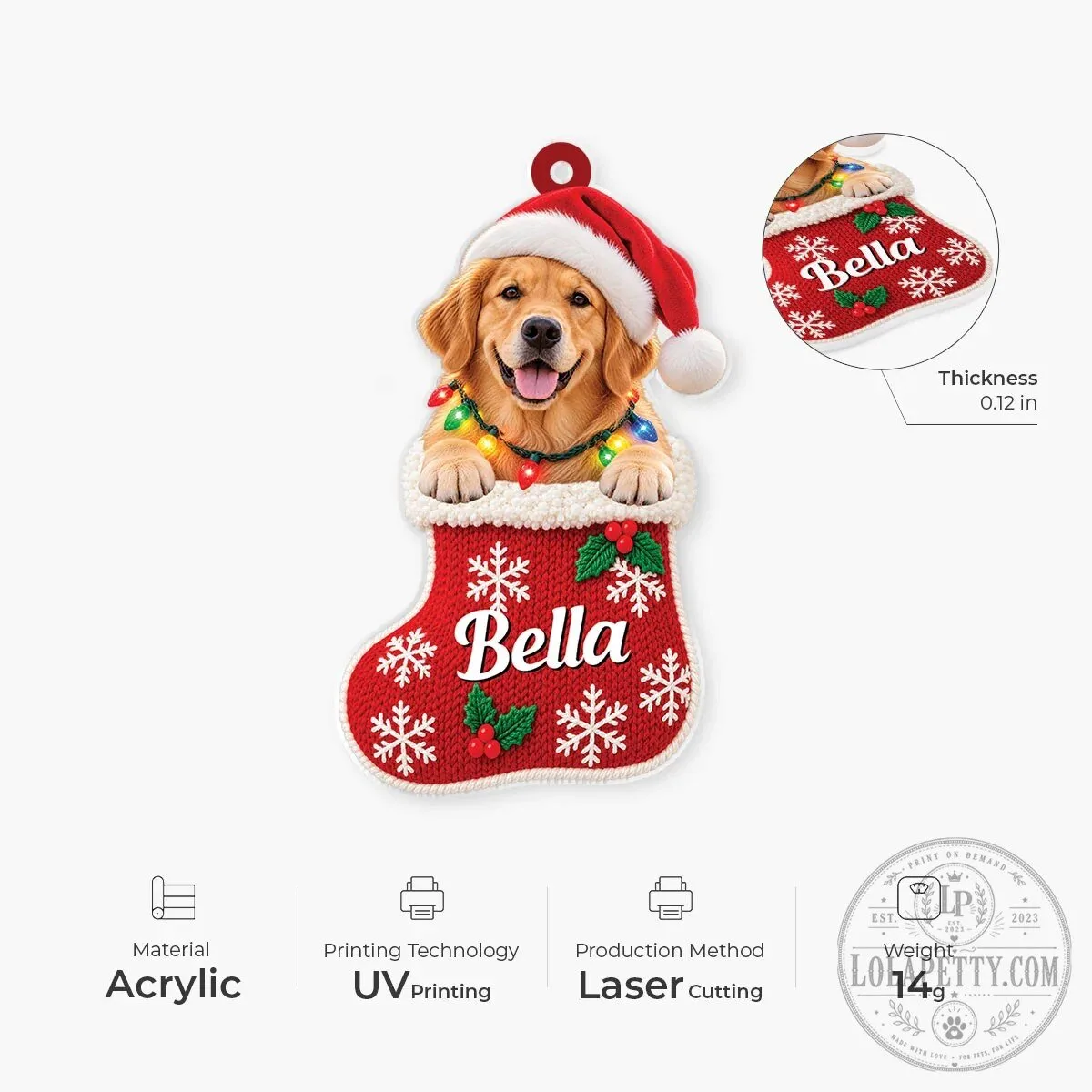 Personalized Pet Photo Christmas Stocking Acrylic Ornament 12 Personalized Pet Photo Christmas Stocking Acrylic Ornament
