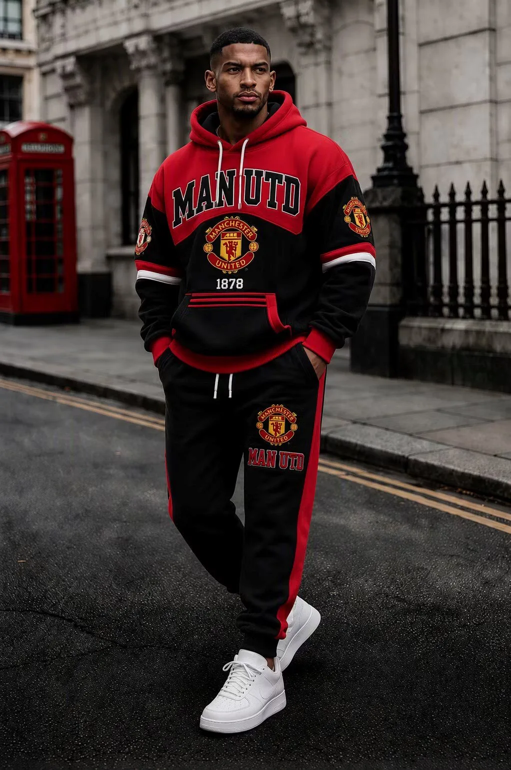 Manchester United Football Club Red and Black Hoodie and Joggers Set