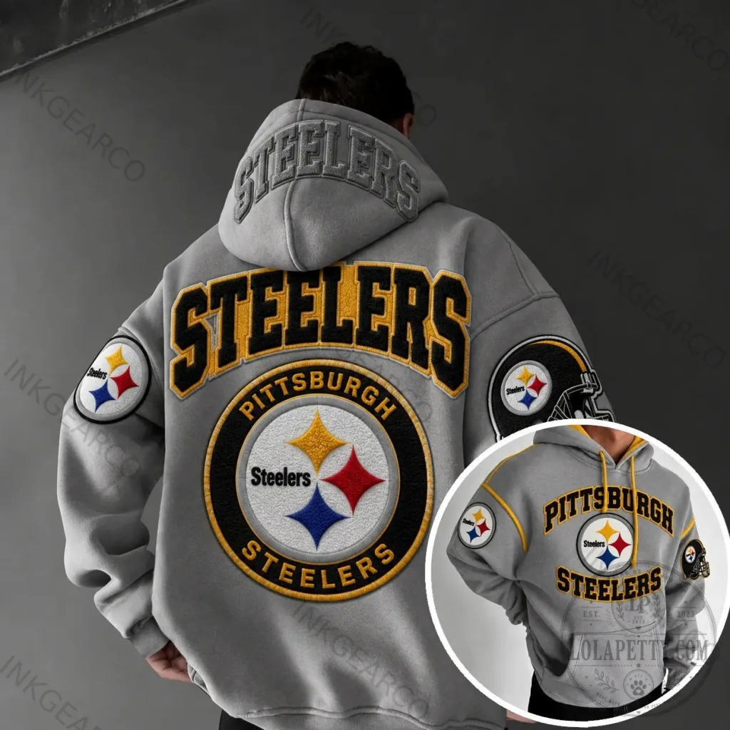 Pittsburgh Steelers NFL Football Team Logo Gray Hoodie Pittsburgh Steelers NFL Football Team Logo Gray Hoodie