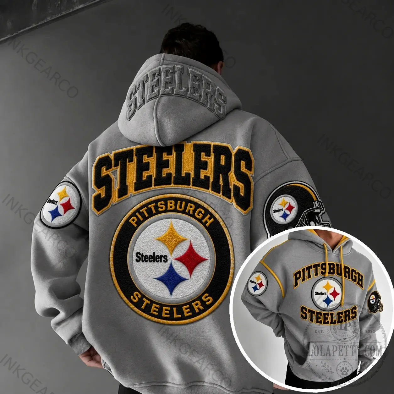 Pittsburgh Steelers NFL Football Team Logo Gray Hoodie 5 Pittsburgh Steelers NFL Football Team Logo Gray Hoodie