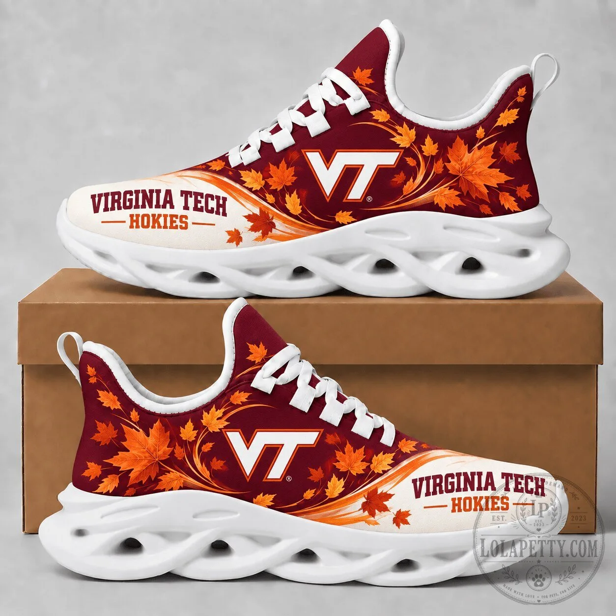 Virginia Tech Hokies Autumn Maple Leaves Chunky Sneakers Shoes