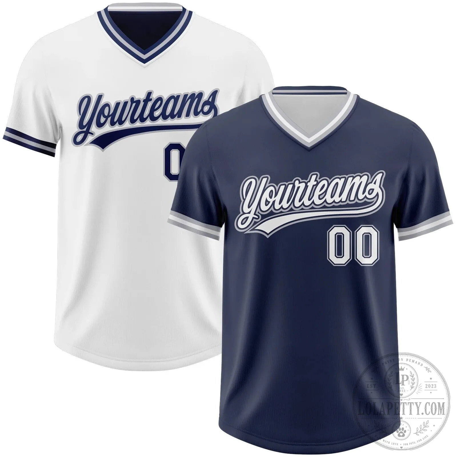 Custom Navy Blue White Gray Reversible Pullover Baseball Team Jersey