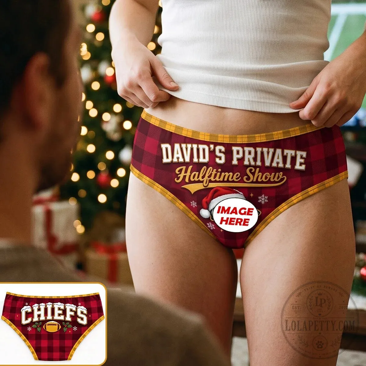 Kansas City Chiefs Personalized Christmas Plaid Women's Briefs Underwear