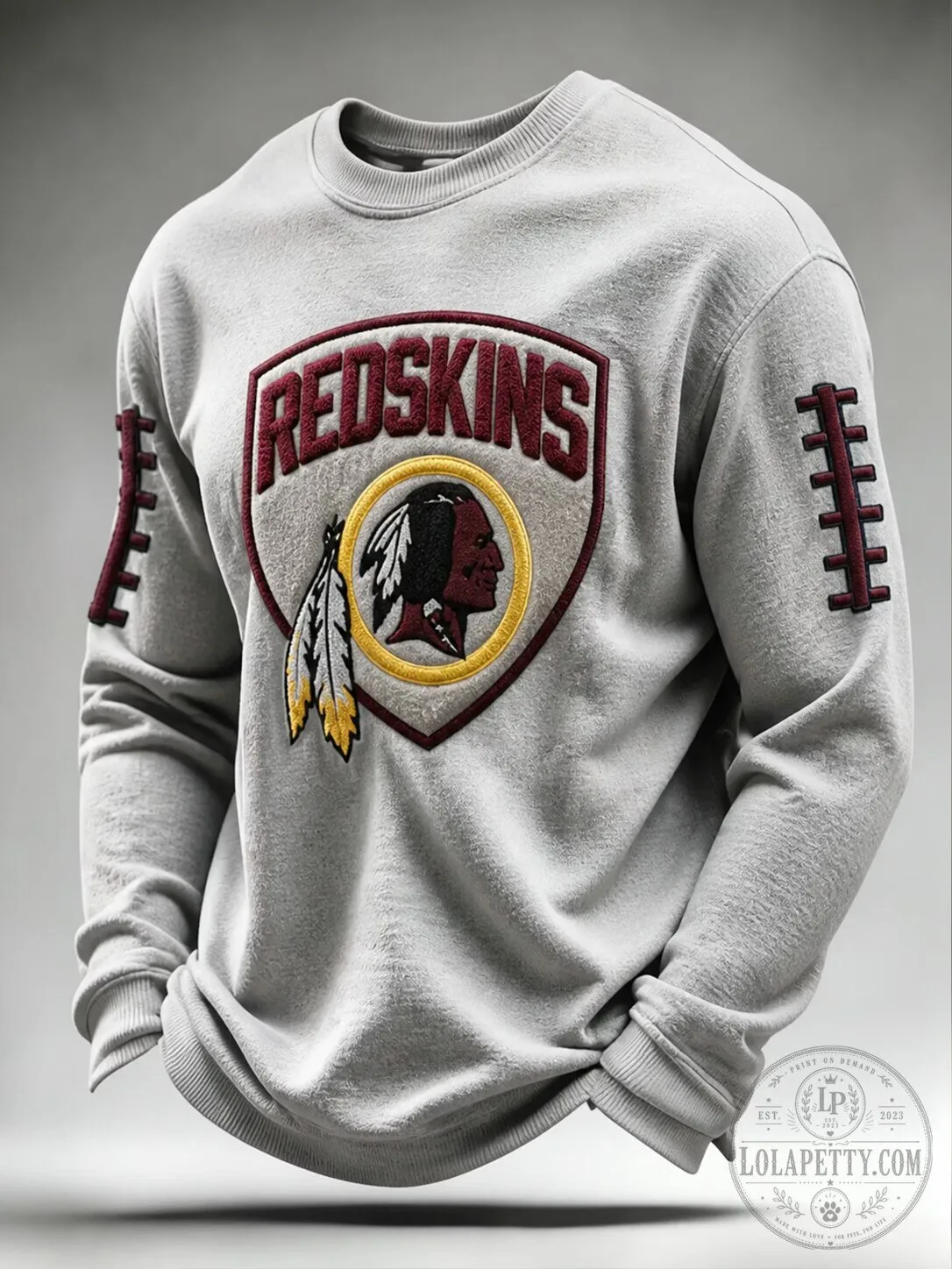 Washington Redskins Football Team Embroidered Logo Gray Crewneck Sweatshirt 5 Washington Redskins Football Team Embroidered Logo Gray Crewneck Sweatshirt