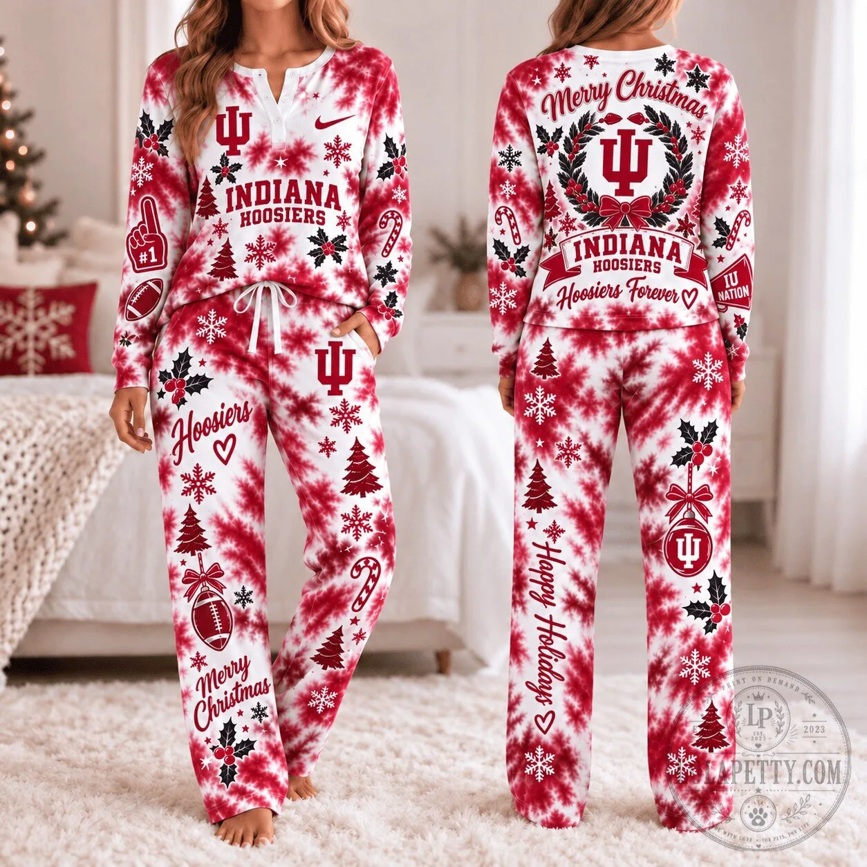 Indiana Hoosiers Christmas Tie-Dye Holiday Pajamas Set