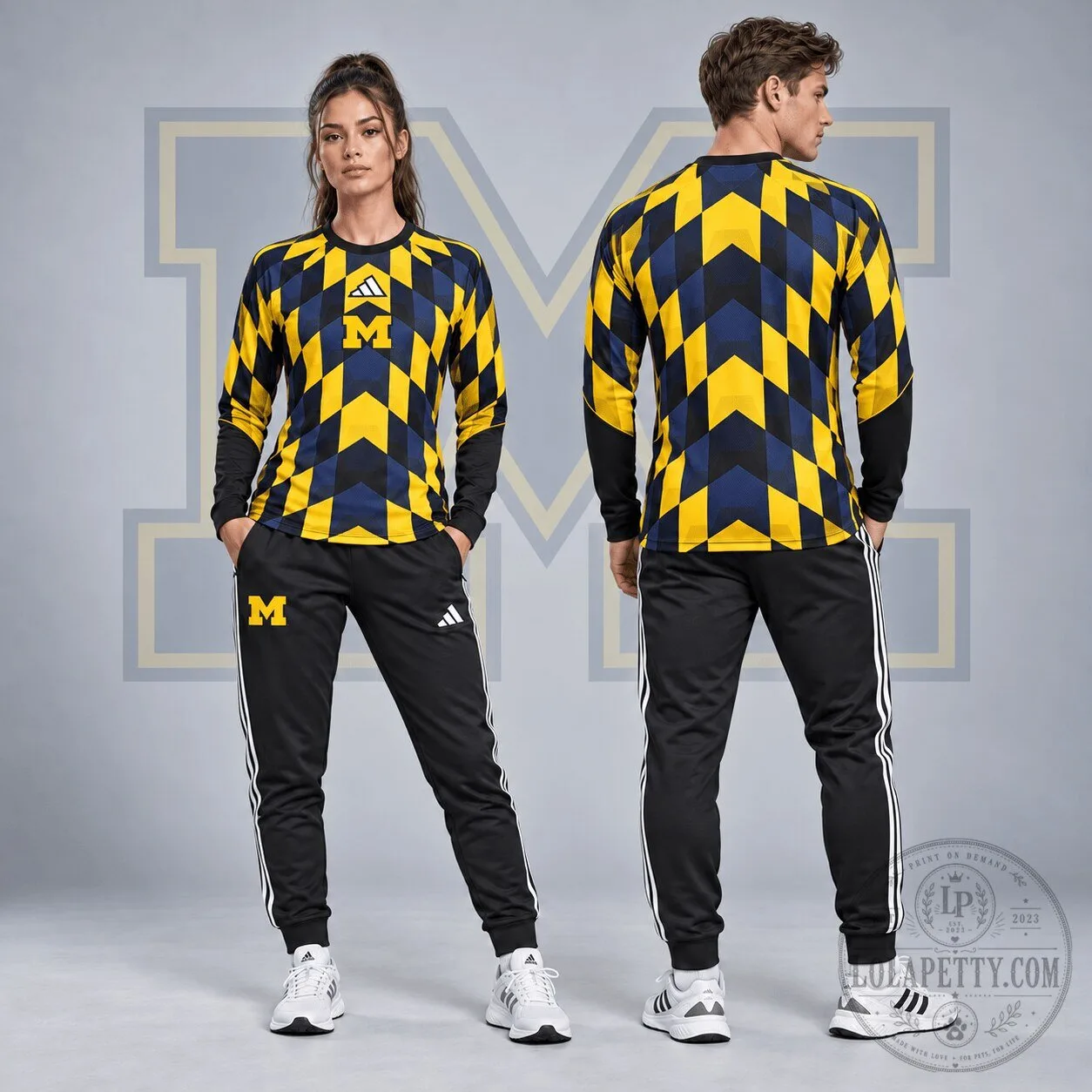 Michigan Wolverines Diamond Chevron Long Sleeve Performance Shirt and Jogger Set