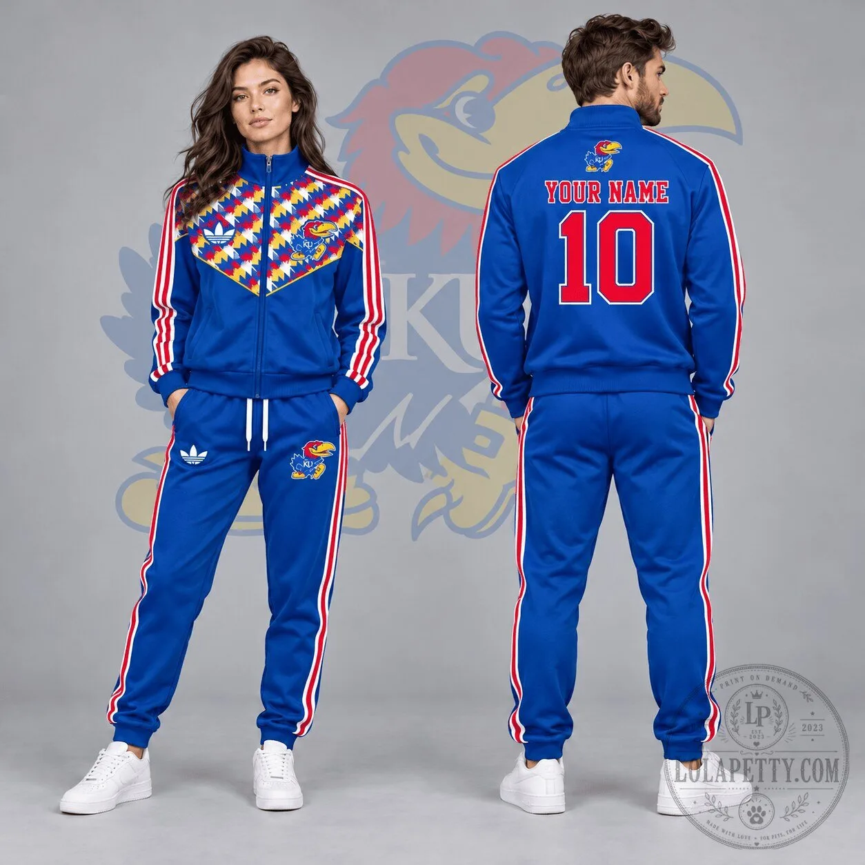 Kansas Jayhawks Personalized Full-Zip Tracksuit Jacket and Jogger Pants Set