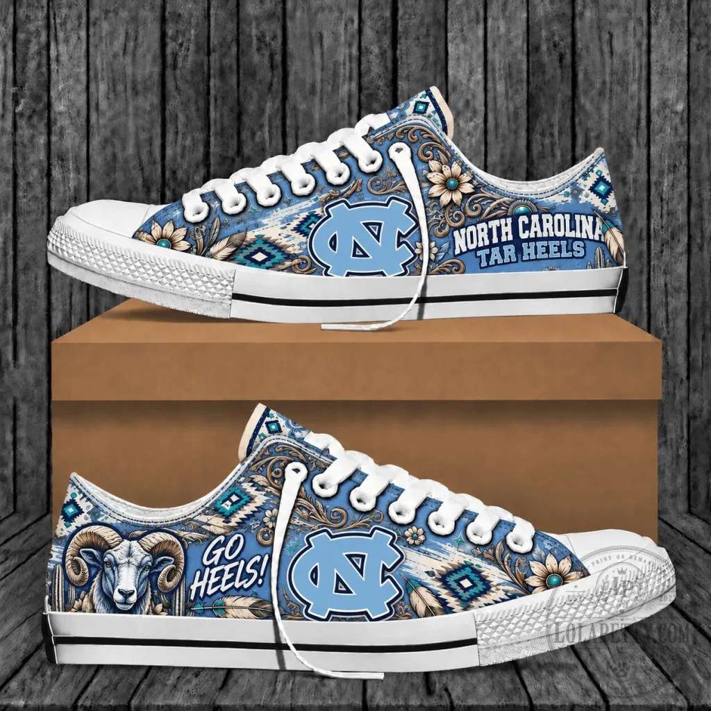 North Carolina Tar Heels Western Boho Low Top Canvas Shoes North Carolina Tar Heels Western Boho Low Top Canvas Shoes