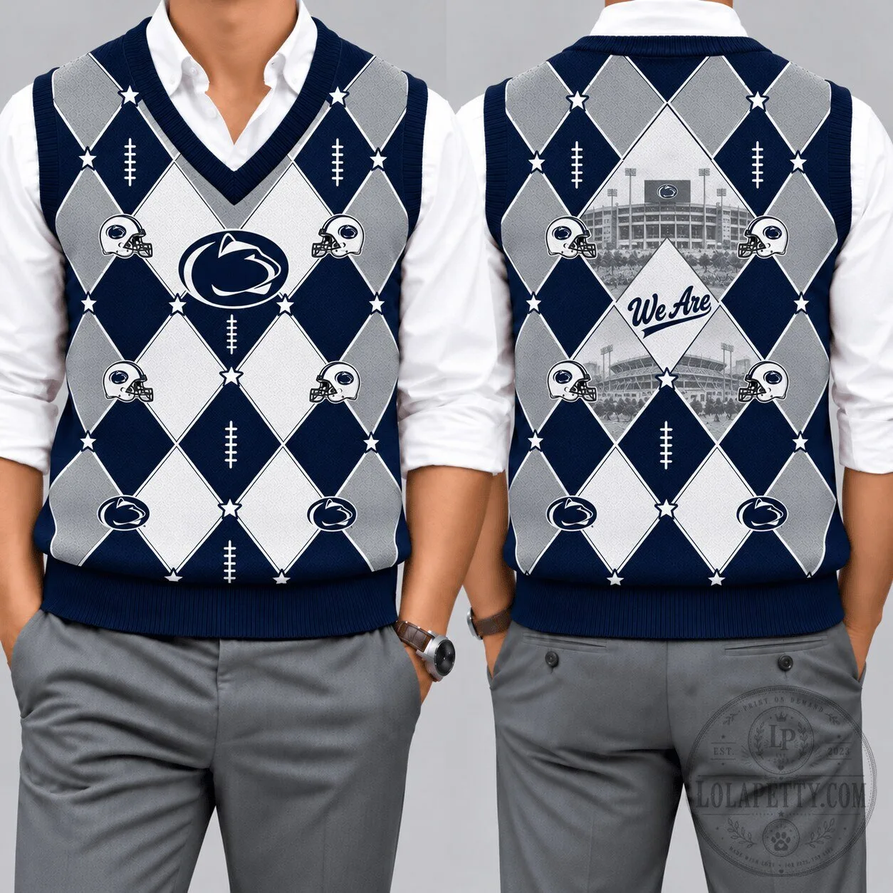 Penn State Nittany Lions Argyle Football Fan V-Neck Sleeveless Knit Vest