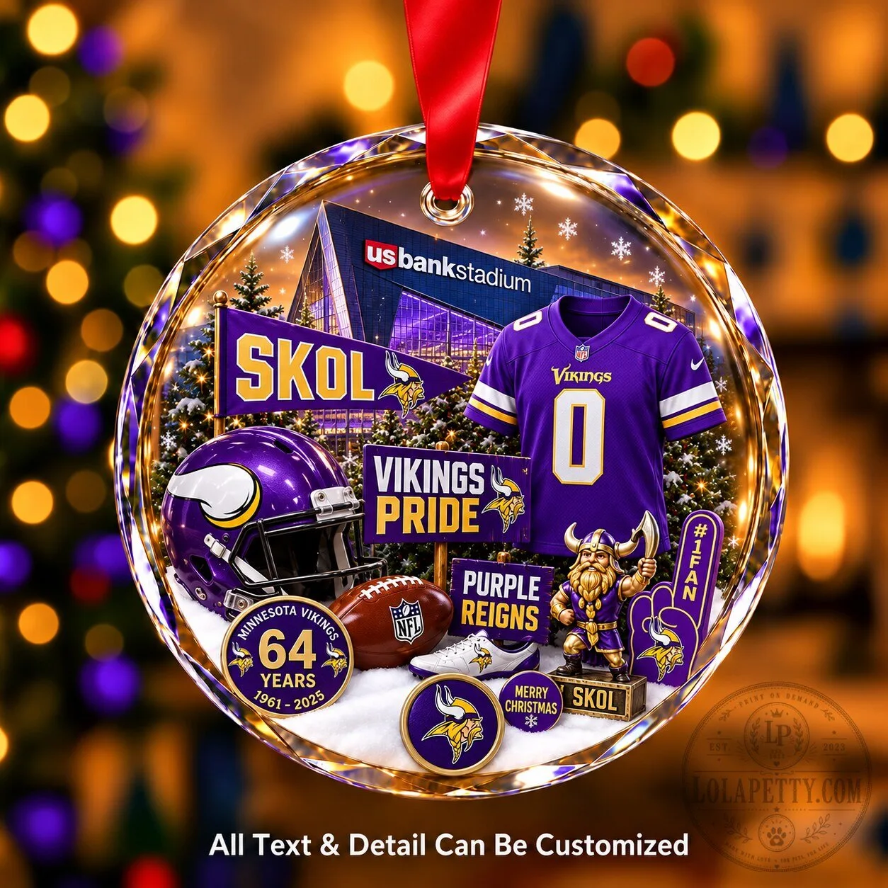 Minnesota Vikings NFL Christmas Personalized Glass Circle Ornament