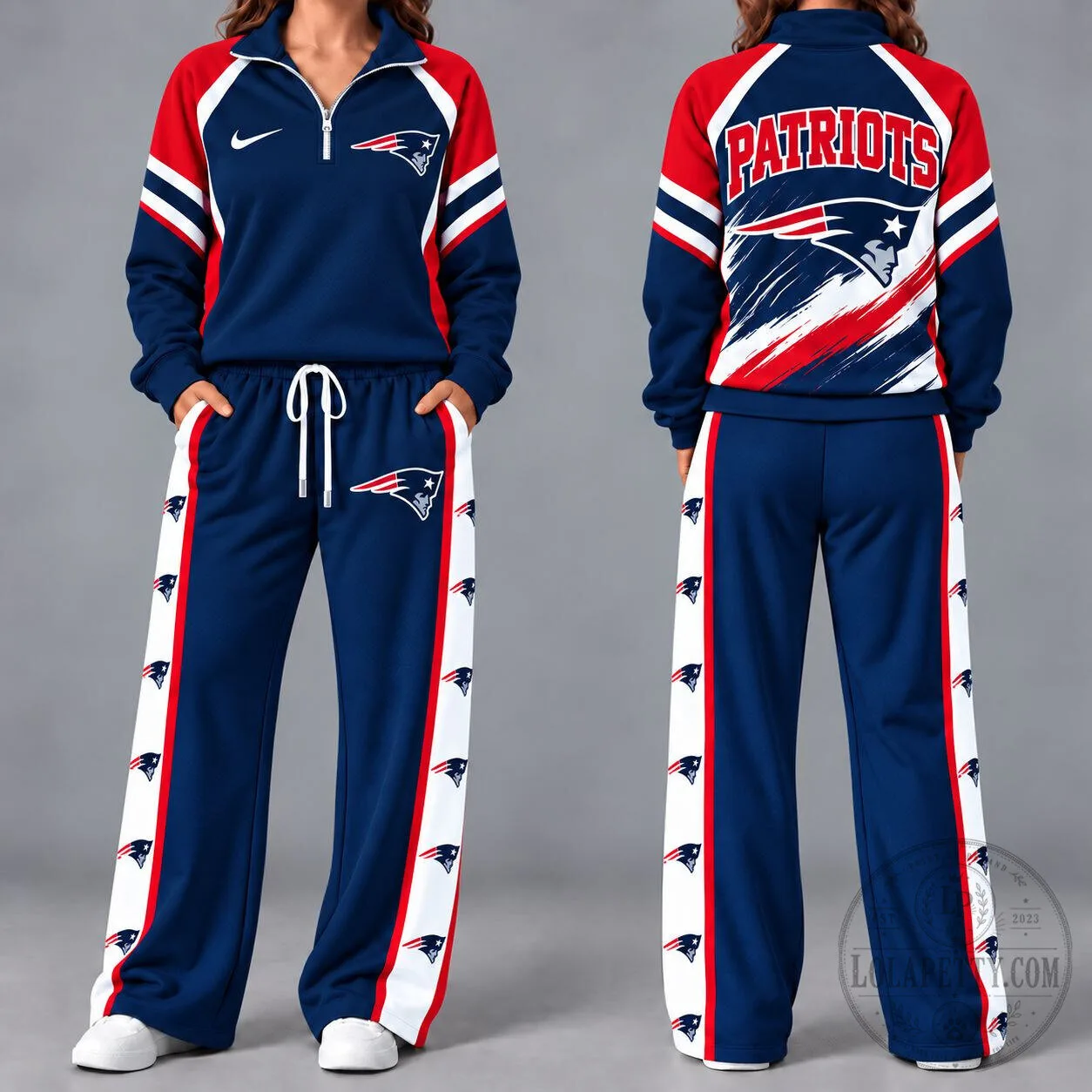 New England Patriots Quarter-Zip Pullover Tracksuit Set for Women