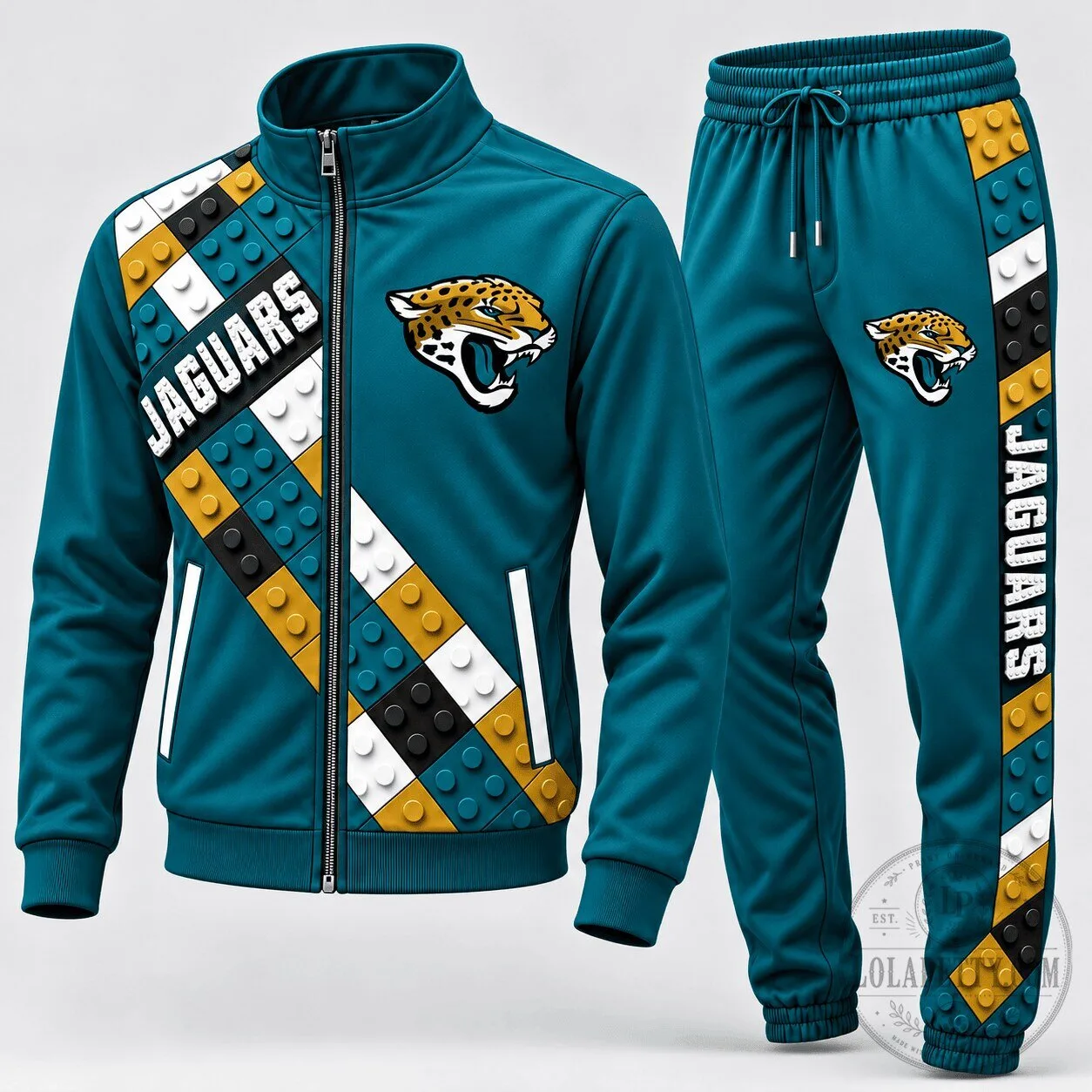 Jacksonville Jaguars NFL Football Team Block Fusion Tracksuit Hoodie