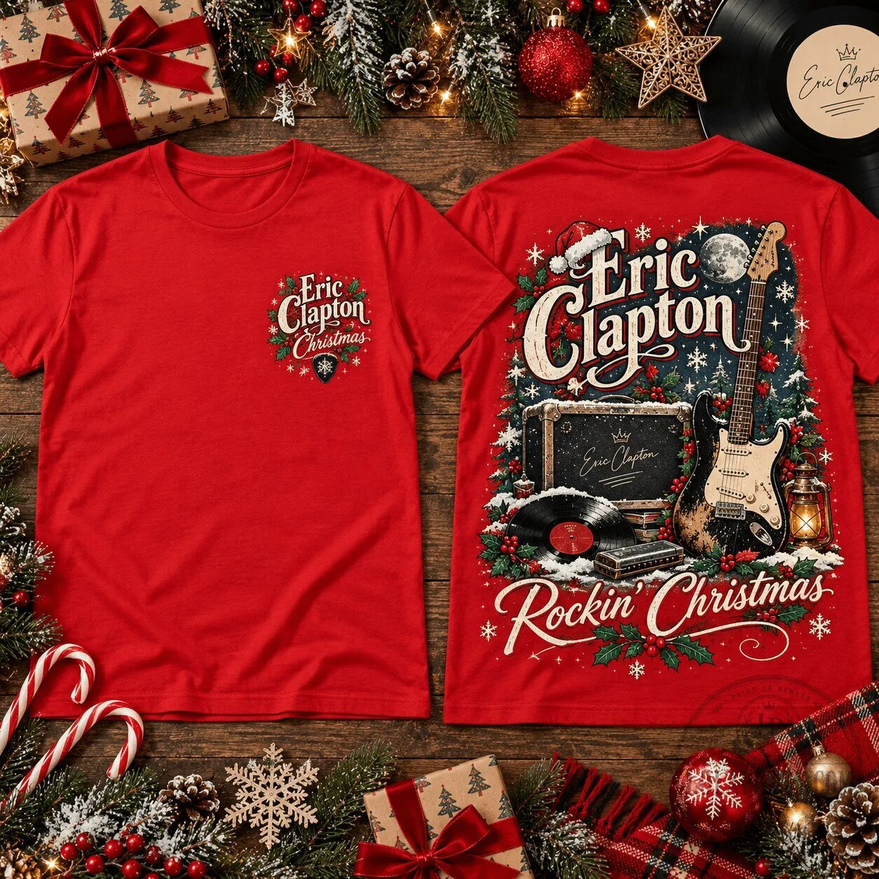 Eric Clapton Rockin' Christmas Guitar Blues Rock Holiday T-Shirt