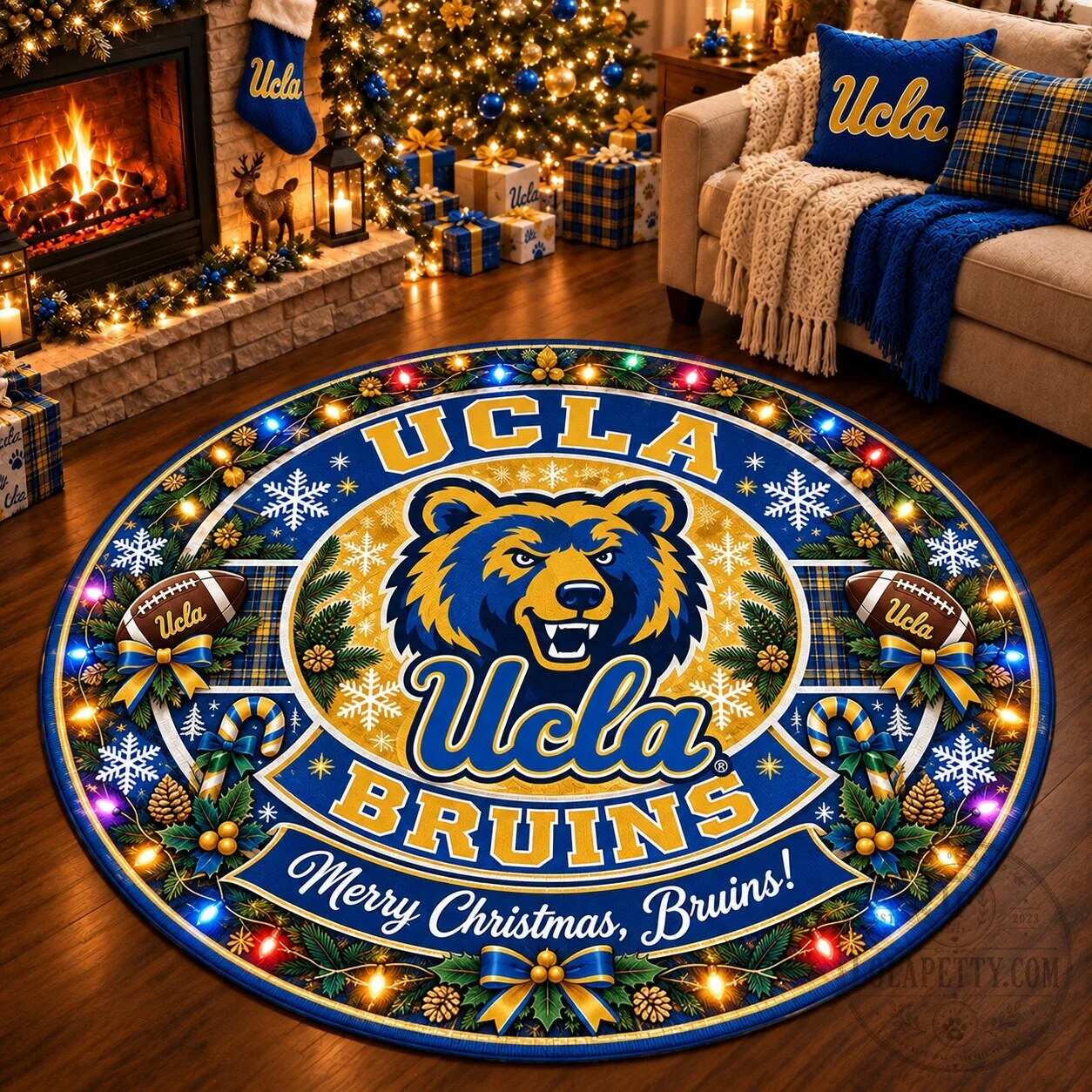 UCLA Bruins Christmas Holiday Round Rug – Merry Christmas Gift for Fans
