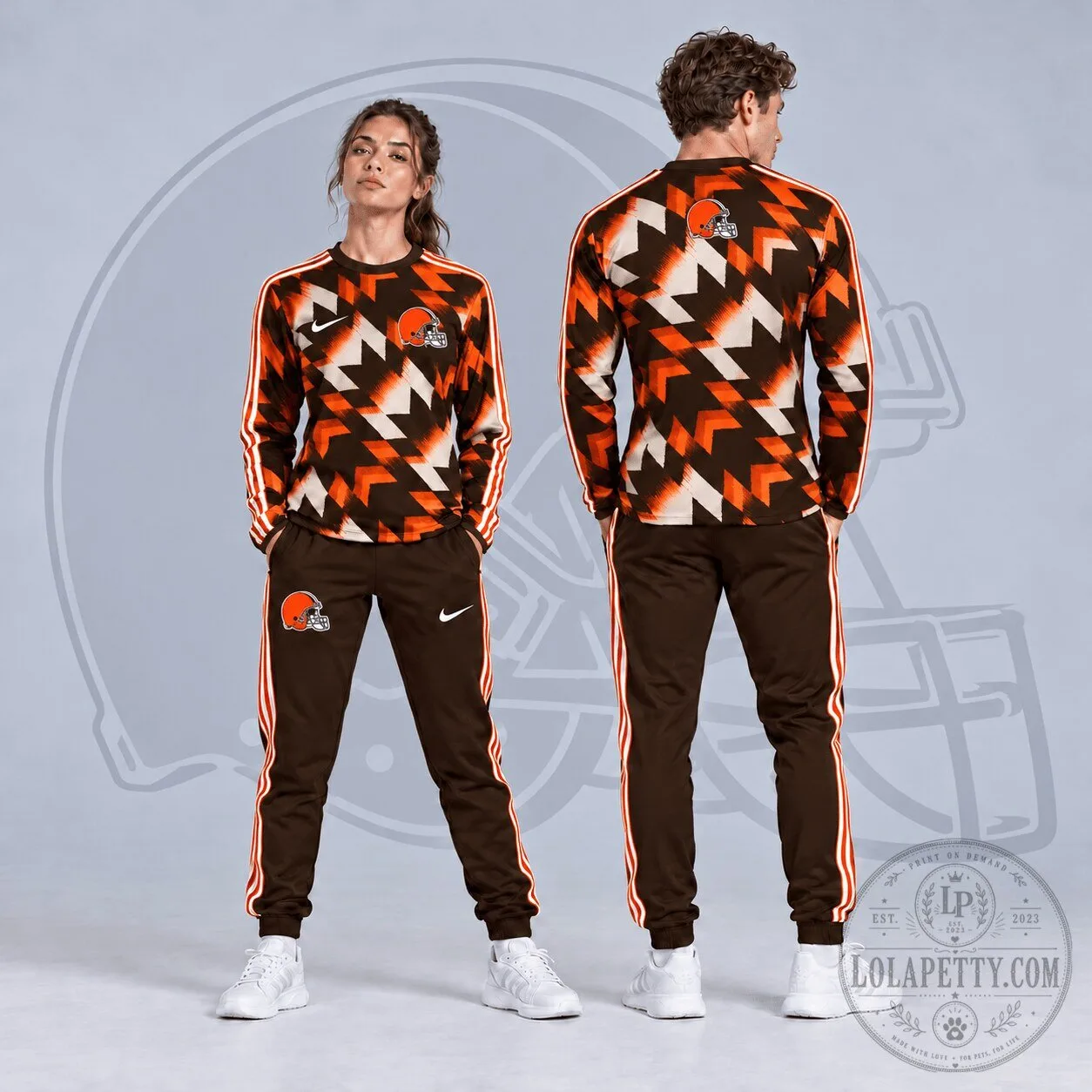 Cleveland Browns NFL Abstract Zigzag Camouflage Long Sleeve Crewneck Shirt