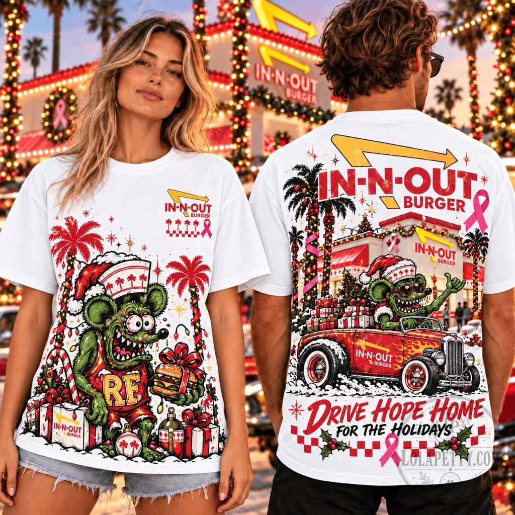 In-N-Out Burger Rat Fink Christmas Breast Cancer Awareness T-Shirt In-N-Out Burger Rat Fink Christmas Breast Cancer Awareness T-Shirt