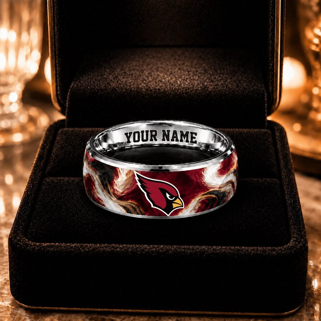 Arizona Cardinals NFL Custom Name Swirl Design Stainless Steel Ring