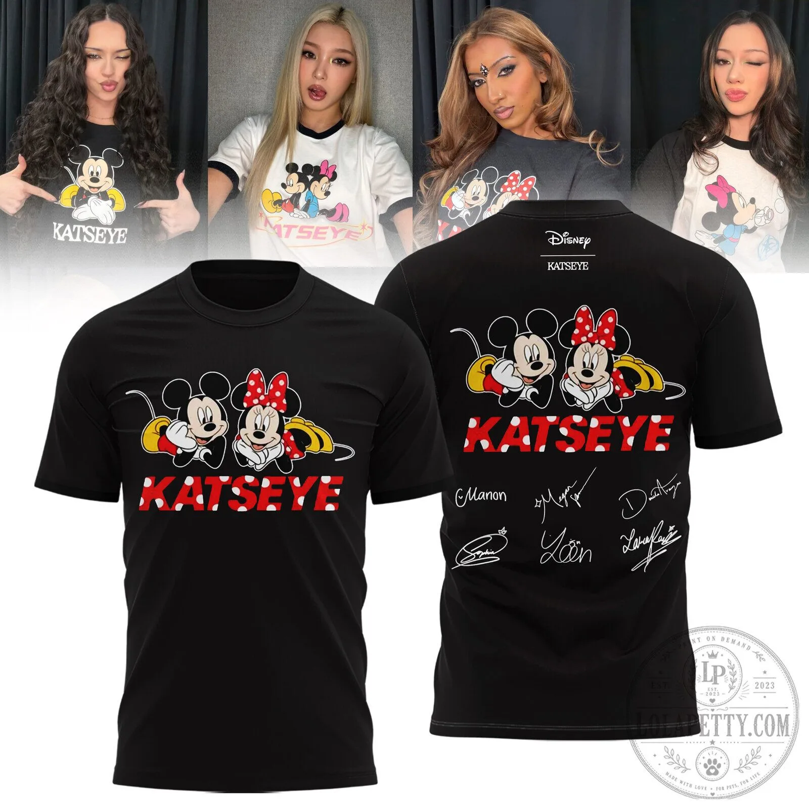 KATSEYE Disney Mickey and Minnie Mouse Autographed Music Band Fan T-Shirt