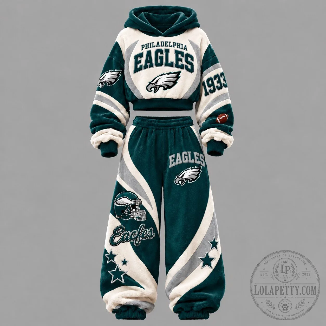 Philadelphia Eagles Vintage Flannel Cropped Hoodie and Sweatpants Set