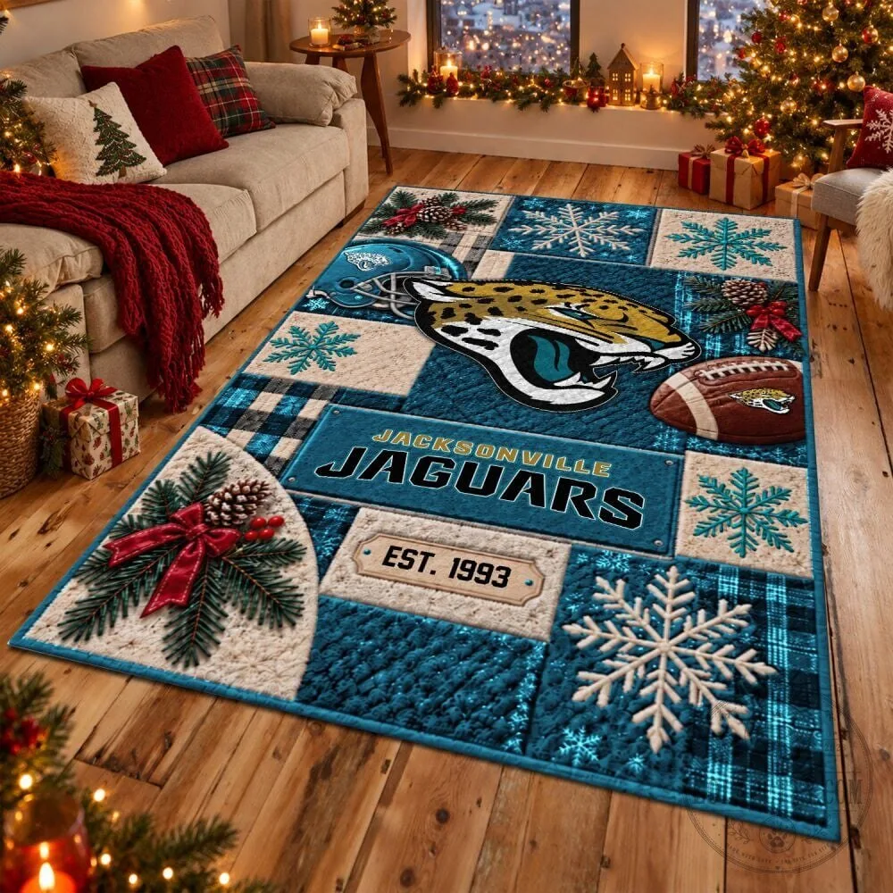 Jacksonville Jaguars Christmas Holiday Snowflake Pattern Area Rug