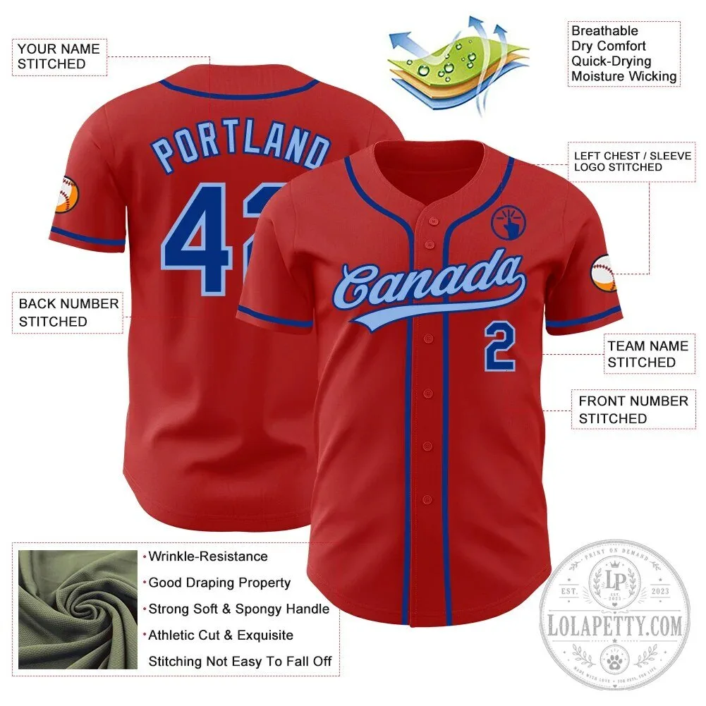 Custom Red Royal Blue Baseball Jersey with Personalized Name and Number 9 Custom Red Royal Blue Baseball Jersey with Personalized Name and Number