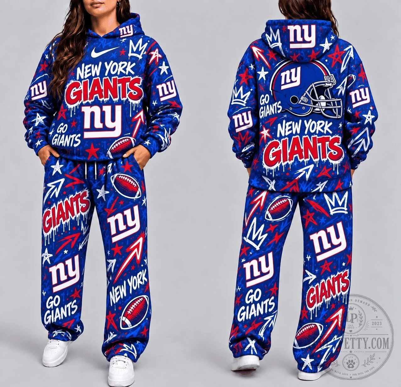 New York Giants NFL Graffiti Art Style Blue Hoodie
